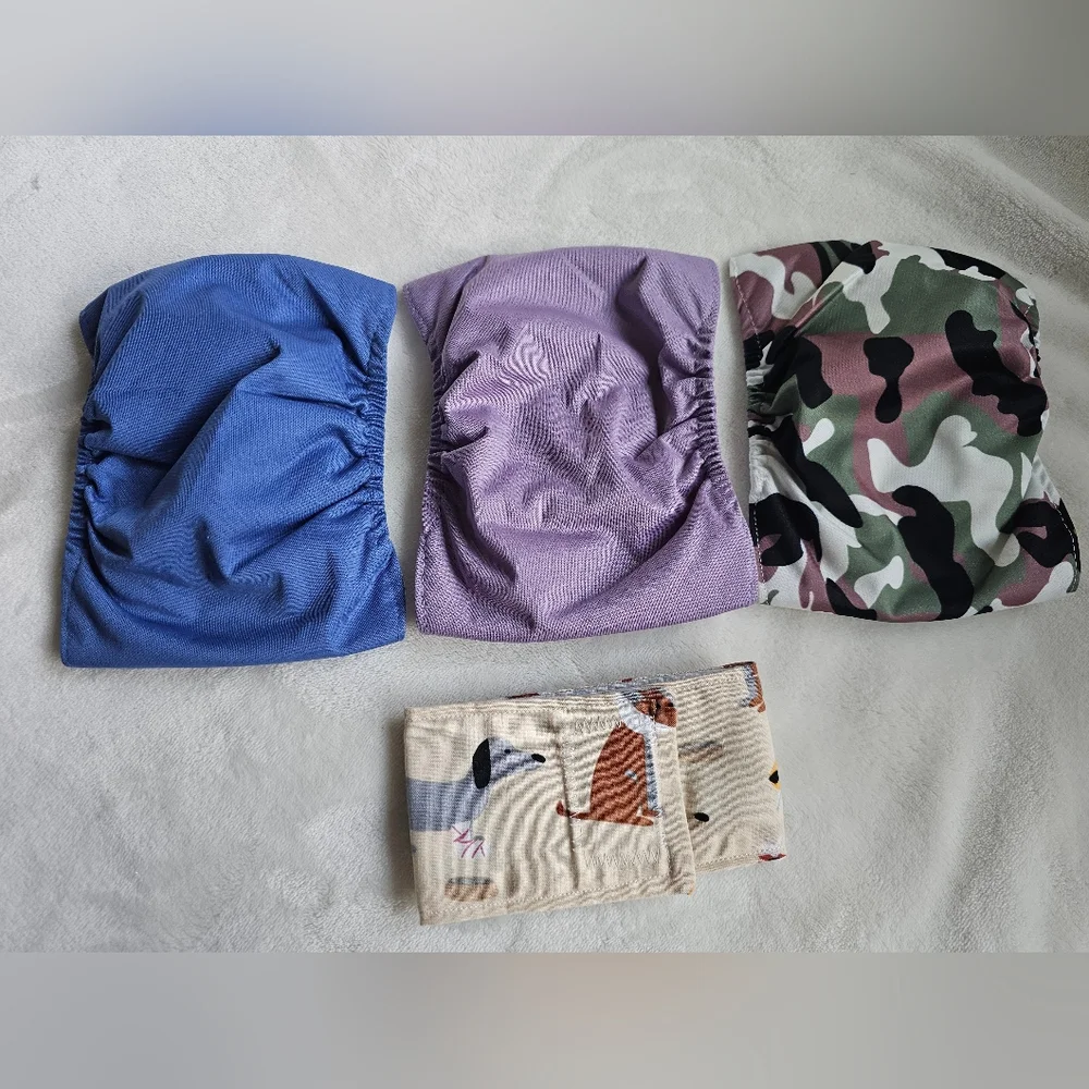 Male Dog Belly Bands- Blue, Purple, and Camouflage